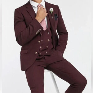 ASOS Design Burgundy Twill Suit Jacket Slim